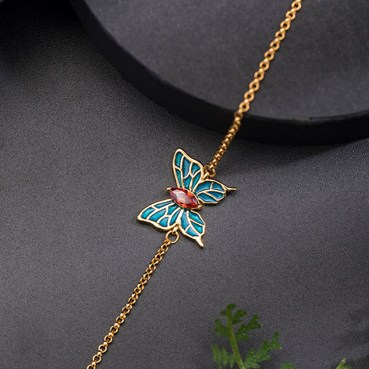 Pulsera de cadena de amor con circonitas y mariposas de plata de ley 925 con Buddha Stones - image 3