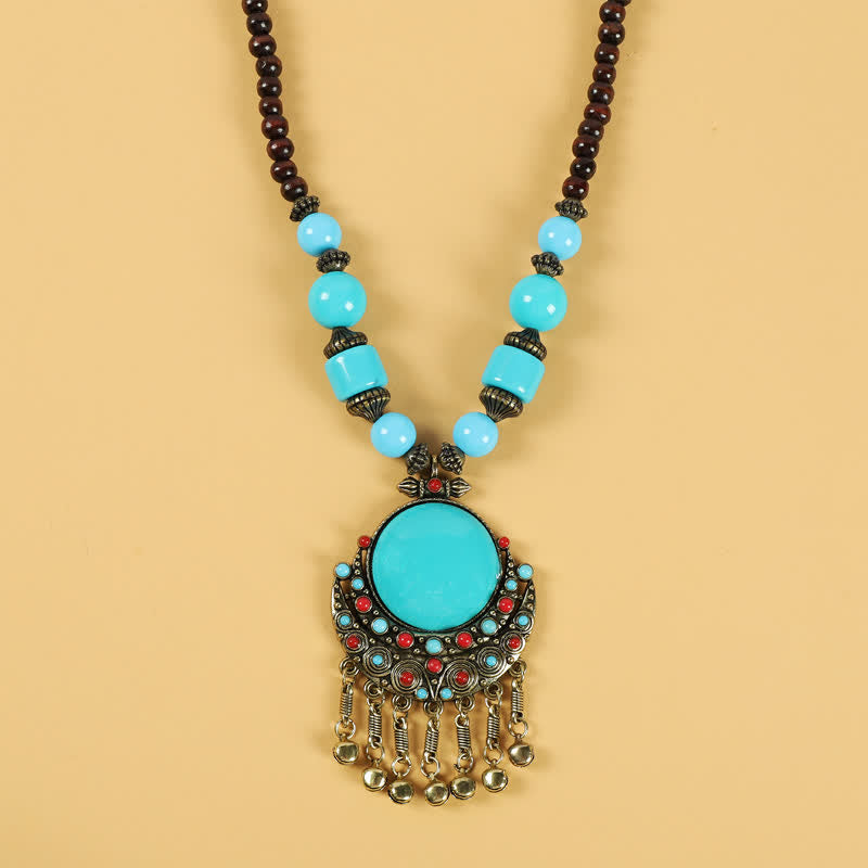Accesorios para el cabello con borlas y cuentas retro tibetanas - Sol Luna-Azul - image 5