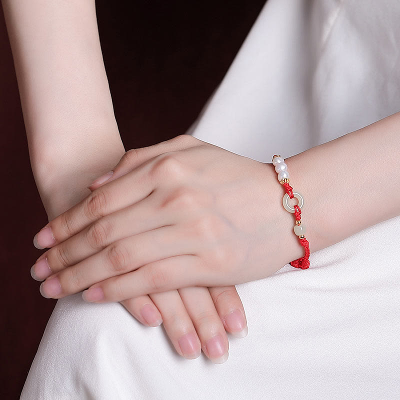 Pulsera de la suerte con perlas y hebilla de la paz de jade hetiano chapado en plata de ley 925 con Buddha Stones - image 4