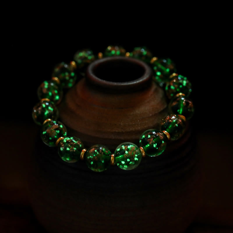 Pulsera de éxito con cuentas de cristal Liuli fluorescentes luminosas con abalorio familiar de bestia tragadora de oro con Buddha Stones