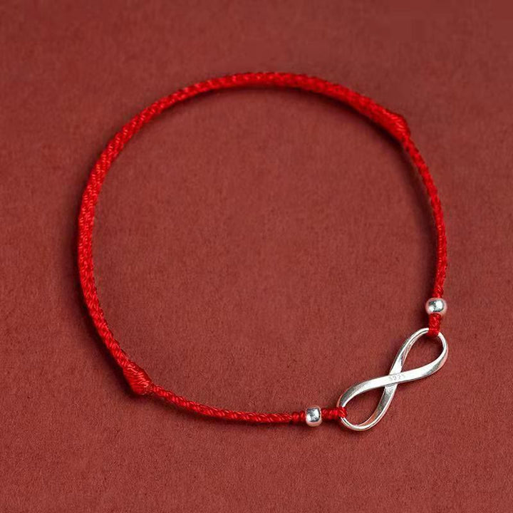 Pulsera tobillera de hilo rojo de la suerte con nudo infinito de plata de ley 925 con Buddha Stones