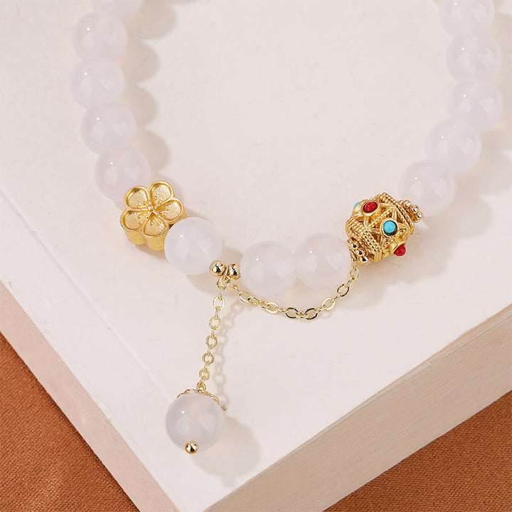 Pulsera de autoaceptación de flor de melocotón de ágata blanca natural de ágata roja