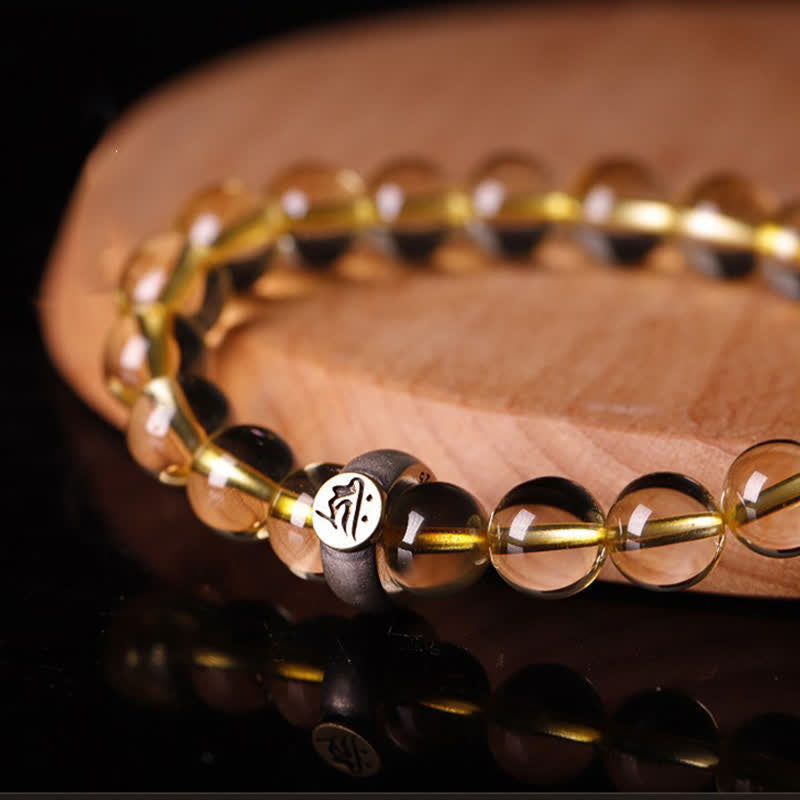 Pulsera de protección de citrino de Buda natal del zodíaco chino de plata de ley 925