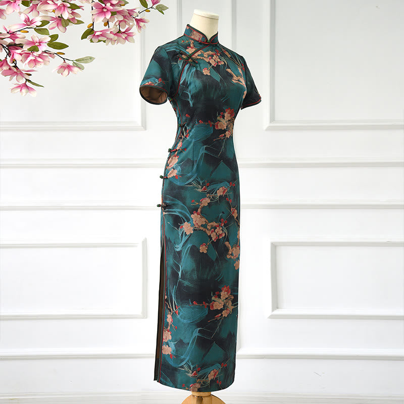 Vestido Cheongsam con estampado de flores rosas vintage de Buddha Stones vestido Qipao para mujer - image 2