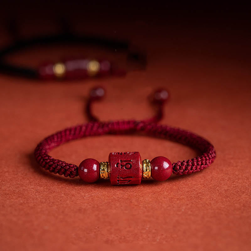 Pulsera trenzada con Buddha Stones, cinabrio del Tíbet, Om Mani Padme Hum, bendición grabada