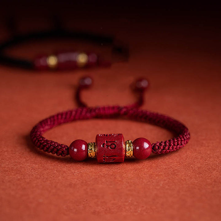 Pulsera trenzada con Buddha Stones, cinabrio del Tíbet, Om Mani Padme Hum, bendición grabada