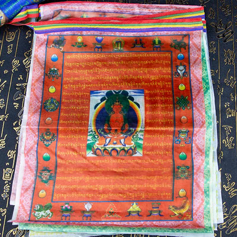 Bandera tibetana de oración al aire libre, 5 colores, caballo de viento, Buda, Tara, escrituras curativas, auspiciosas
