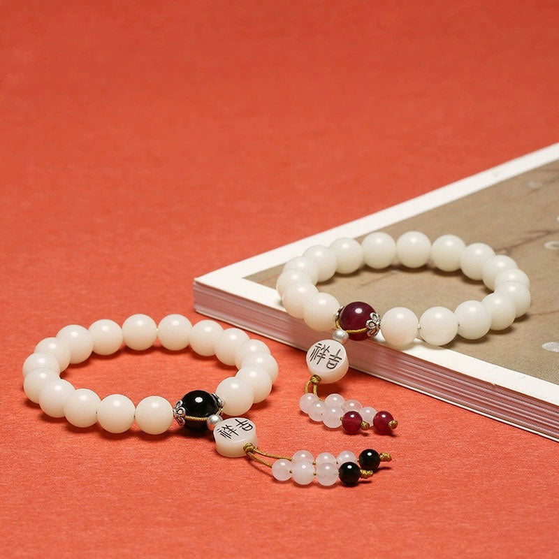 Buddha Stones, semilla de Bodhi, ágata roja, obsidiana negra, cristal rosa, Cuarzo rutilado, pulsera Mala de muñeca de la paz