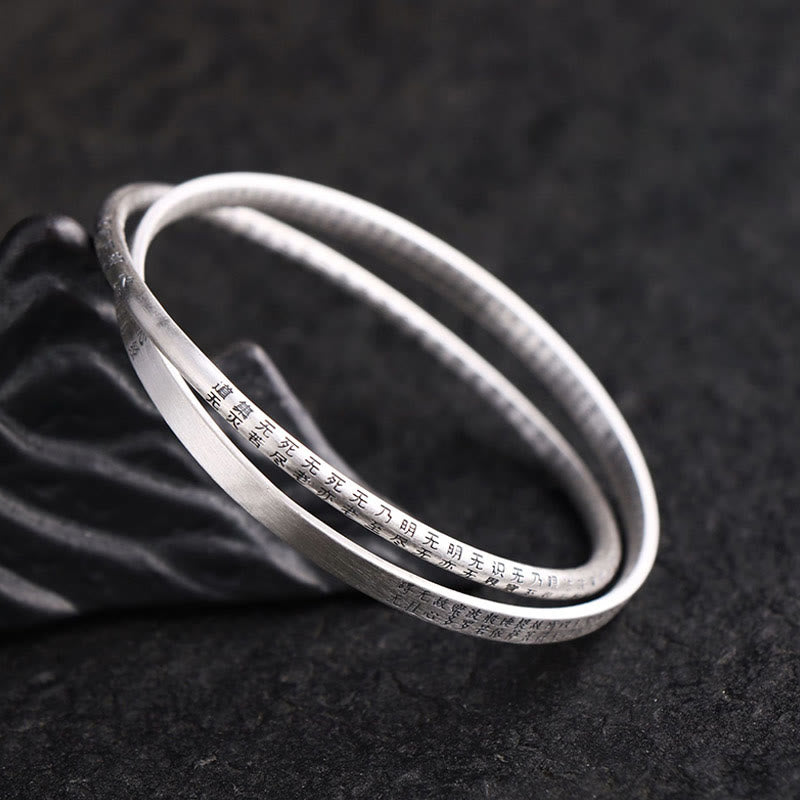 Pulsera de protección tallada con Sutra de corazón de plata de ley 999 con Buddha Stones - 62 mm - image 0