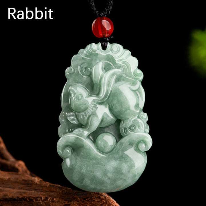 Buddha Stones Jade verde natural 12 Zodíaco chino Suerte Prosperidad Collar Colgante