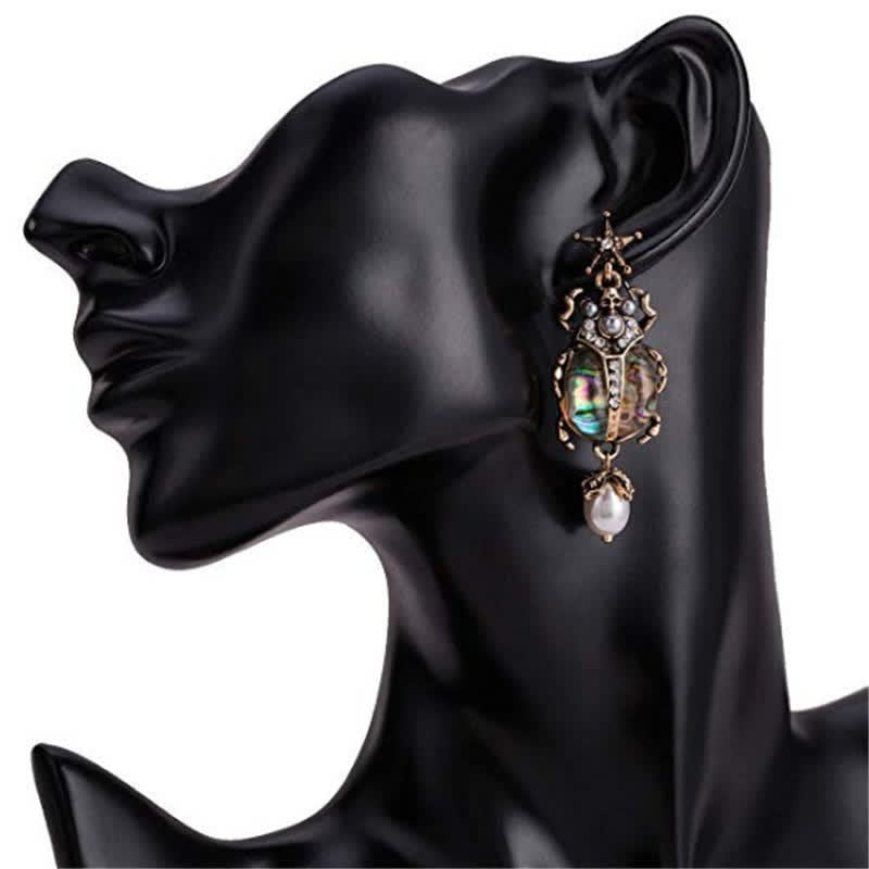 Pendientes colgantes con forma de calavera y escarabajo, estilo vintage, con perlas de cristal y escarabajo