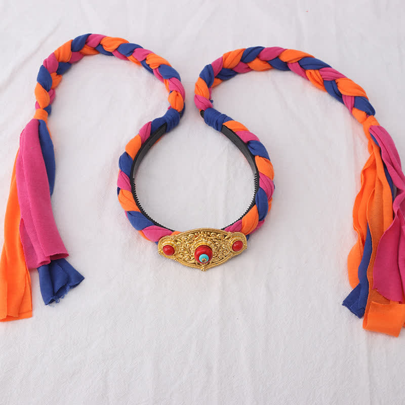 Accesorios para el cabello con cuentas de borlas coloridas tibetanas - Naranja - Prismático - image 22