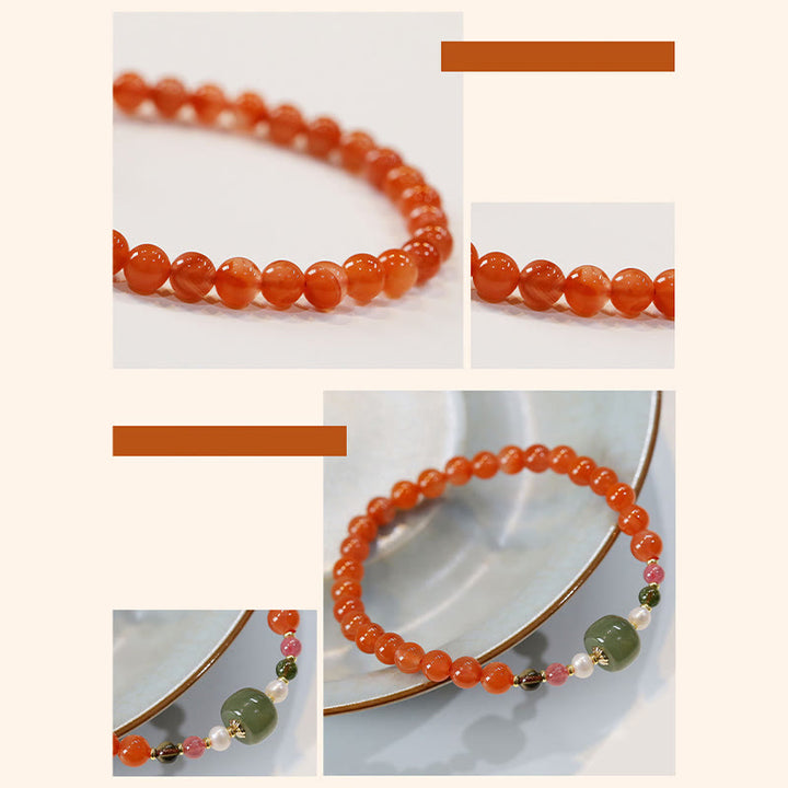 Pulsera de calma de confianza con cuentas de jade hetiano de ágata roja natural con Buddha Stones
