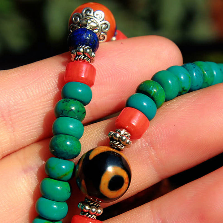 Pulsera de protección de cuentas Dzi de turquesa tibetana con 108 cuentas Mala