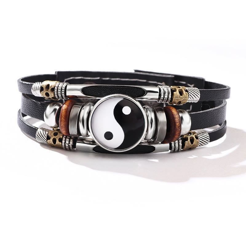 Pulsera de equilibrio de cuero Yin Yang con Buddha Stones