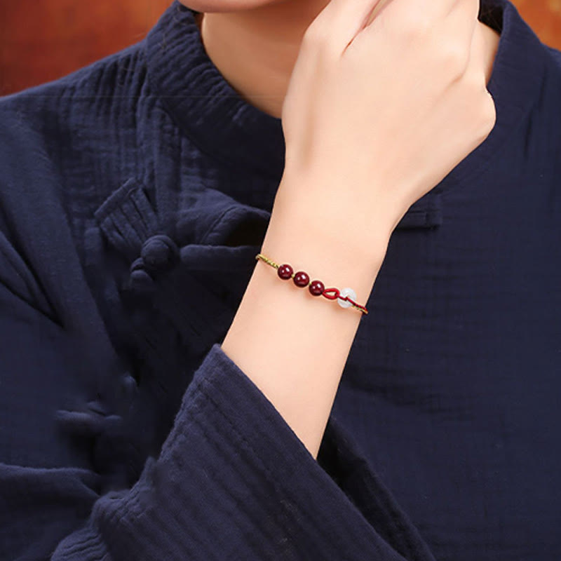 Pulsera de bendición con hebilla de paz de jade cinabrio natural con Buddha Stones