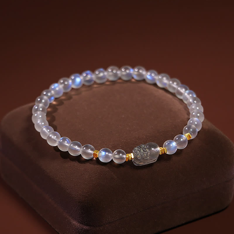 Pulsera curativa PiXiu de piedra lunar natural chapada en plata de ley 925 con Buddha Stones