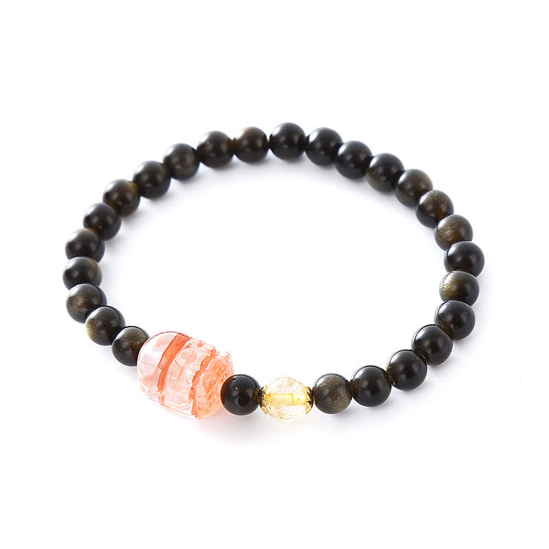 Pulsera de protección de la riqueza PiXiu de obsidiana con brillo de oro natural de Buddha Stones - image 4