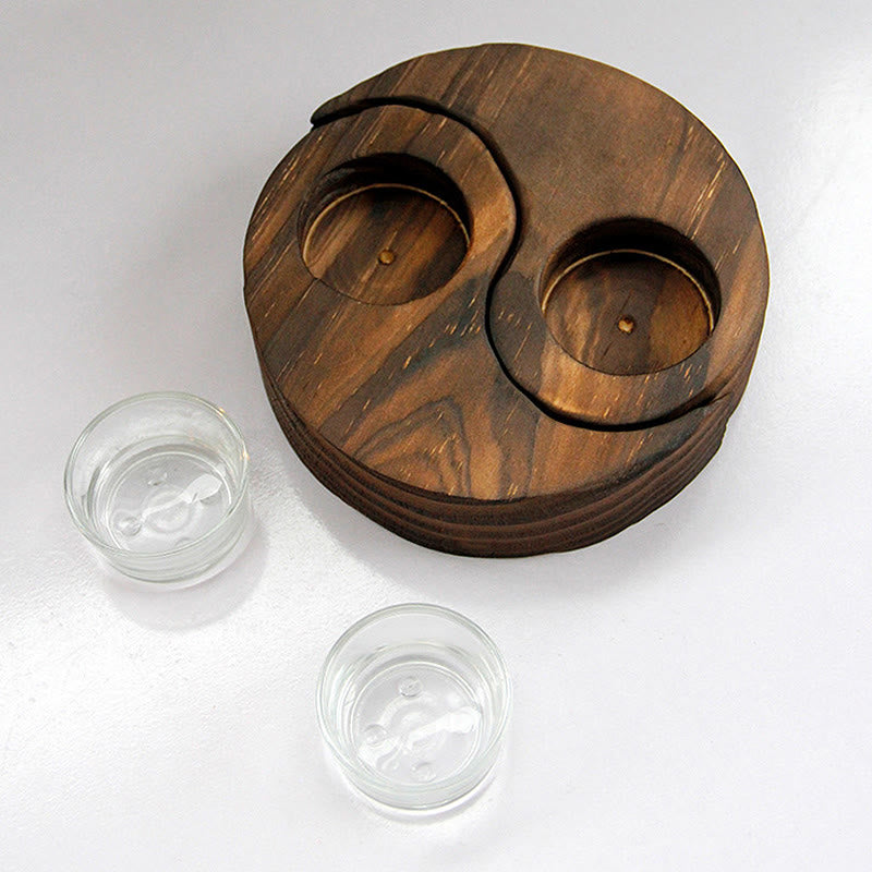 Portavelas de madera Yin Yang, artículos de uso para rituales de meditación