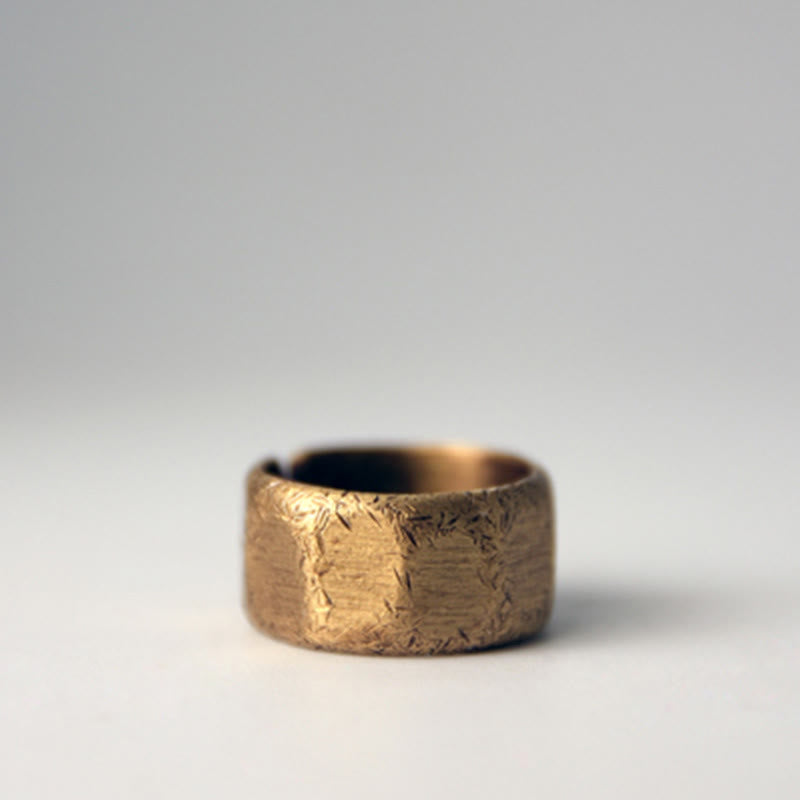 Anillo de riqueza esmerilado de latón y cobre de diseño simple tibetano - image 17