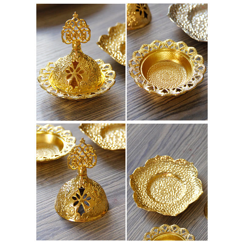 Posavasos con forma de hoja de oro, miniquemador de incienso espiritual de aleación de Metal