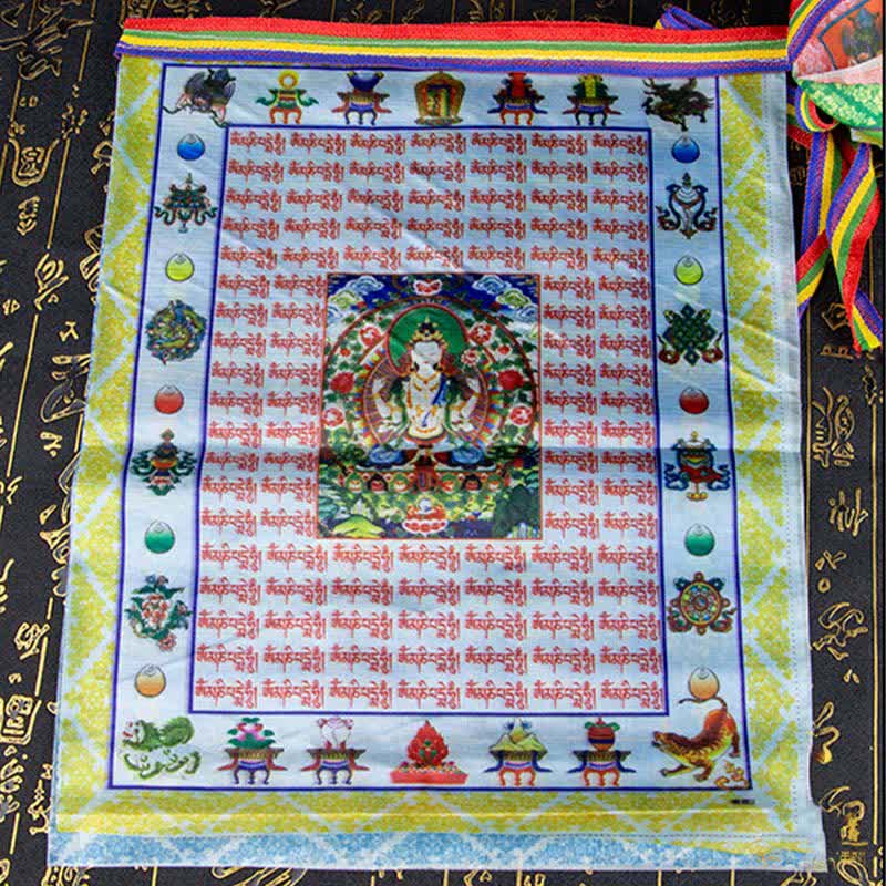Bandera tibetana de oración al aire libre, 5 colores, caballo de viento, Buda, Tara, escrituras curativas, auspiciosas