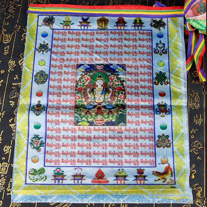 Bandera tibetana de oración al aire libre, 5 colores, caballo de viento, Buda, Tara, escrituras curativas, auspiciosas