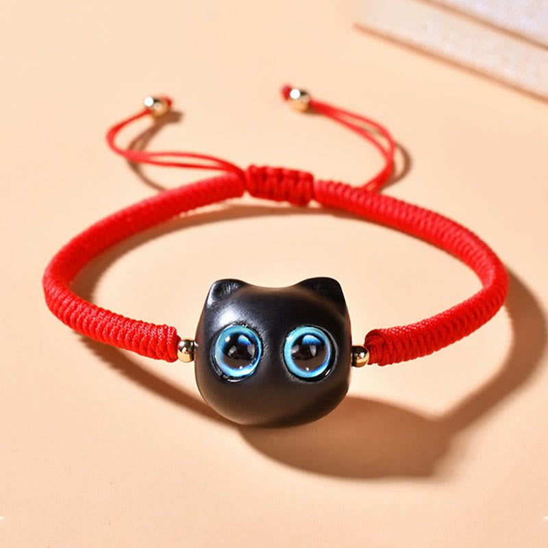 Pulsera trenzada con nudo de King Kong de la paz con patrón de cabeza de gato de madera de ébano con Buddha Stones - image 10