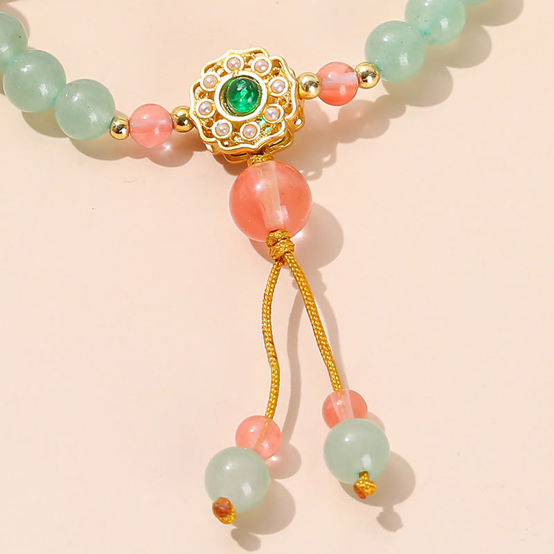 Pulsera con borlas y cuentas de la suerte de aventurina verde con Buddha Stones