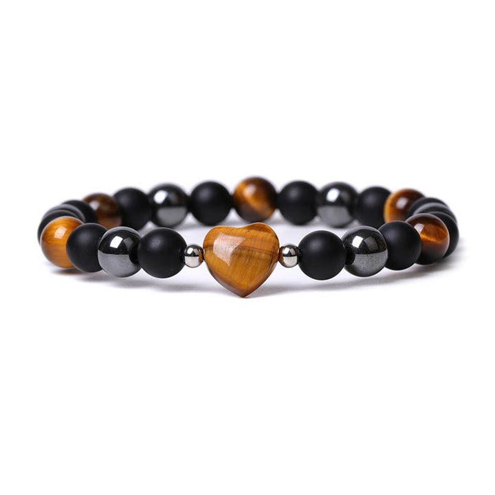 Pulsera de protección de corazón de amor de cristal de piedra de ojo de tigre de ónix negro de Buddha Stones