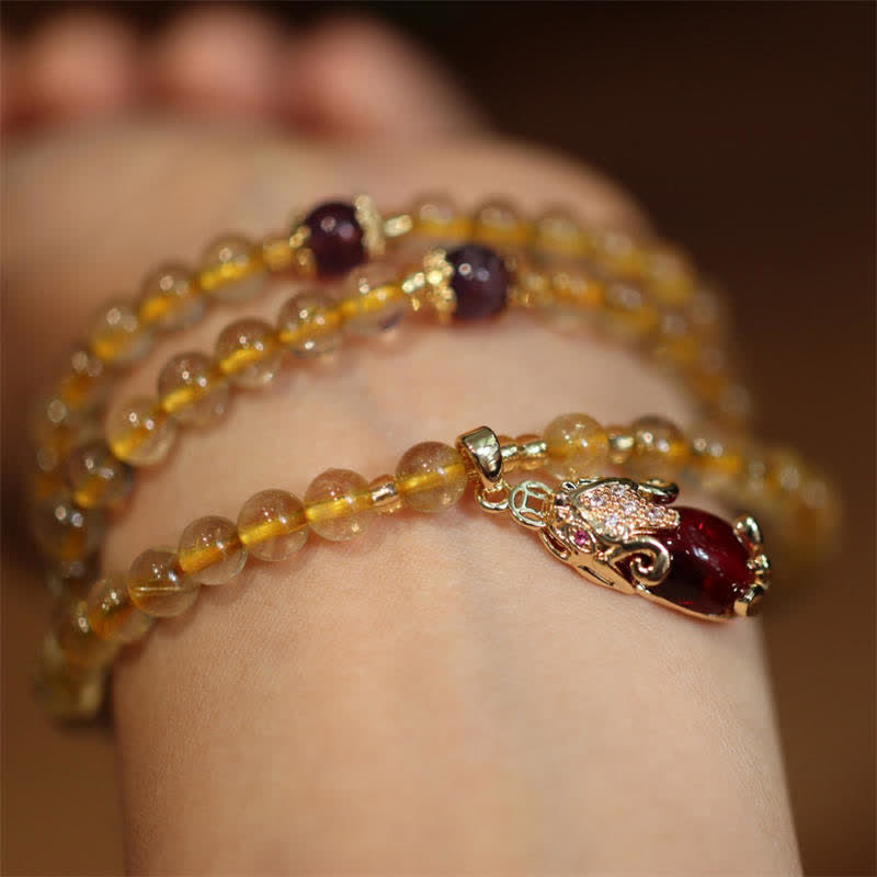 Pulsera de protección de la felicidad de la prosperidad de PiXiu con Buddha Stones , citrino, amatista