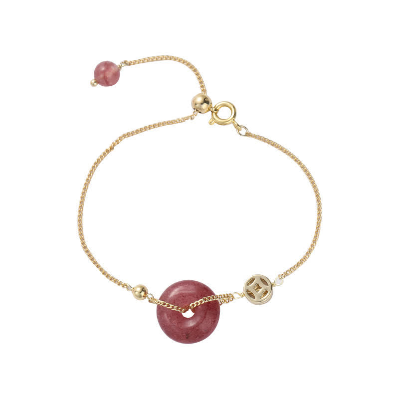 Pulsera de amor con moneda y hebilla de paz de cuarzo fresa