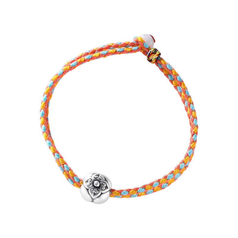 Pulsera Trenzada Multicolor De La Suerte Caqui De Plata De Ley 999 Con Buddha Stones