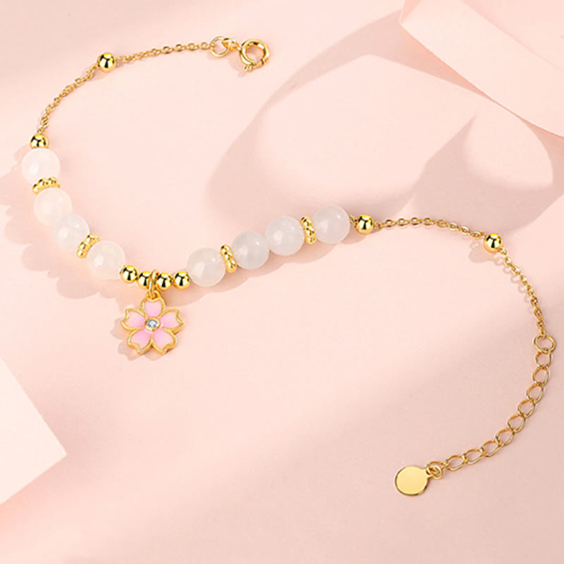 Pulsera de protección de flor de cerezo de jade blanco hetiano de plata de ley 925 con Buddha Stones - image 5