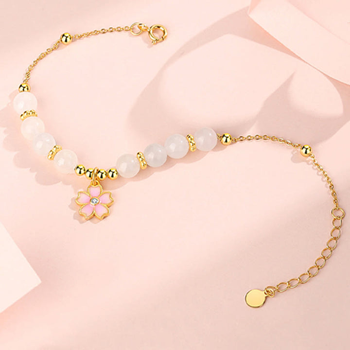 Pulsera de protección de flor de cerezo de jade blanco hetiano de plata de ley 925 con Buddha Stones - image 5