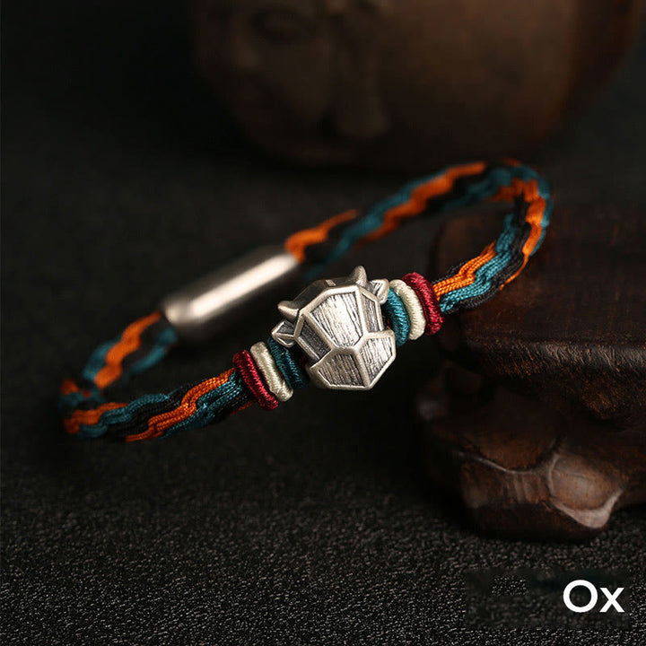 Pulsera de cuerda con nudo de reencarnación colorida, protección del zodíaco chino, Año del Dragón, plata de ley 999 hecha a mano con Buddha Stones