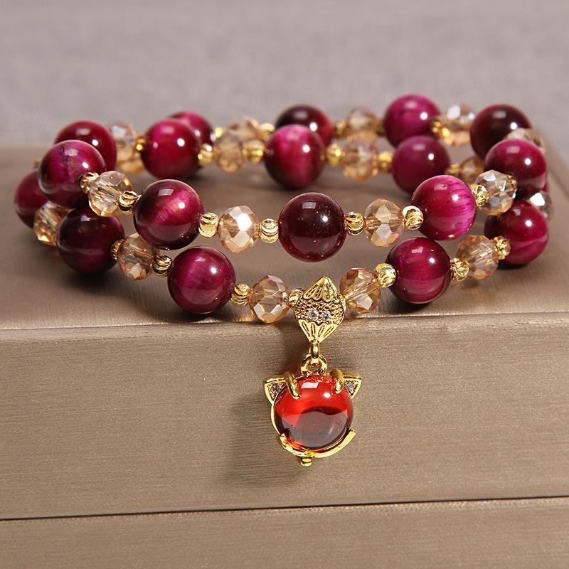 Ojo de tigre Pixiu Fox bolsa de dinero protección confianza en sí mismo pulsera de doble envoltura - Ojo de tigre rojo y zorro - image 10