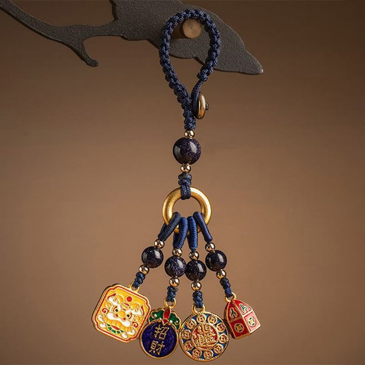 Llavero de cobre con Buddha Stones, nada que sea supersticioso, león bailando, riqueza