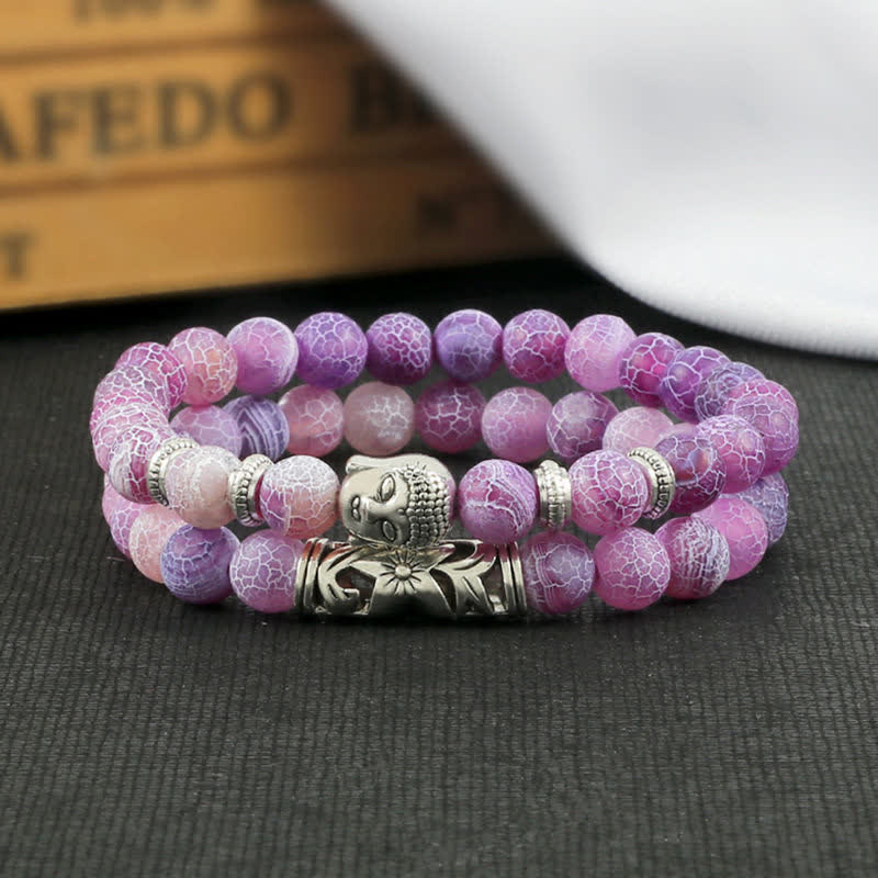 Buddha Stones 2 pulseras de protección de Buda de ágata de cristal natural