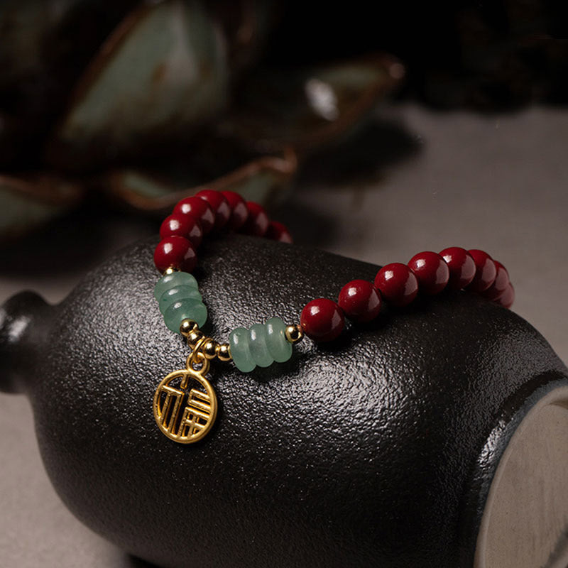 Pulsera de bendición de la suerte de aventurina verde cinabrio con Buddha Stones