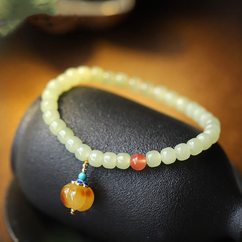 Pulsera de prosperidad de cristal de ágata roja ámbar calabaza de jade hetiano natural