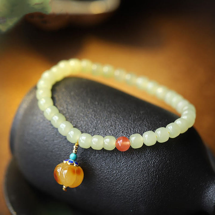 Pulsera de prosperidad de cristal de ágata roja ámbar calabaza de jade hetiano natural