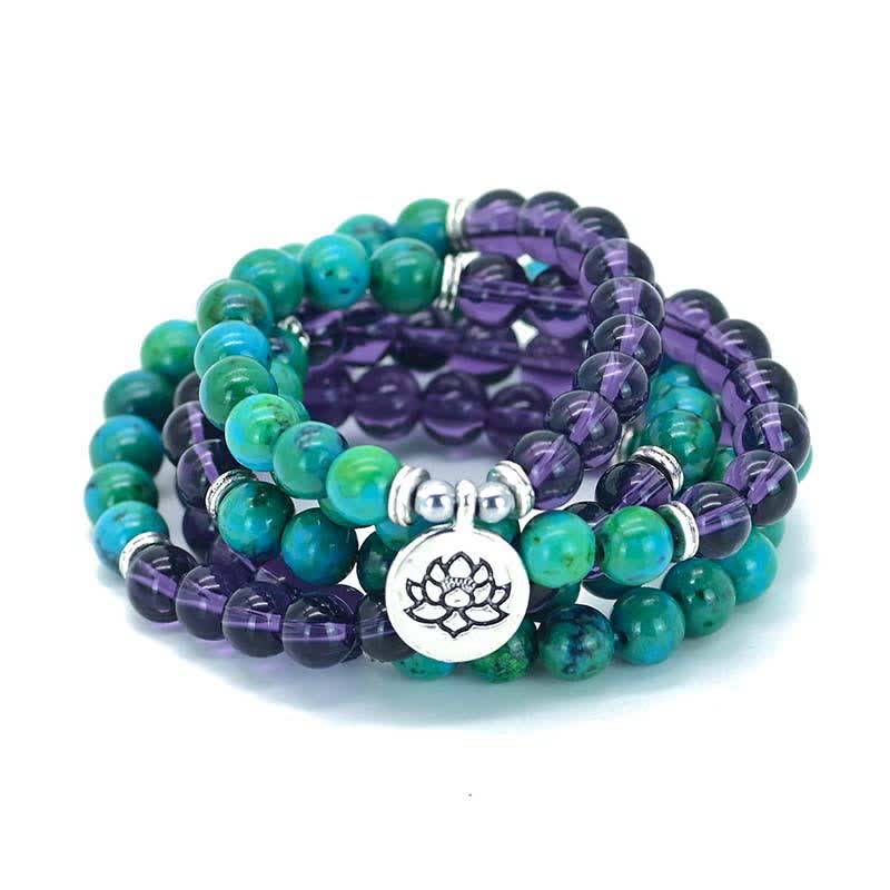 Pulsera con dije de loto espiritual de aventurina verde amatista - image 3
