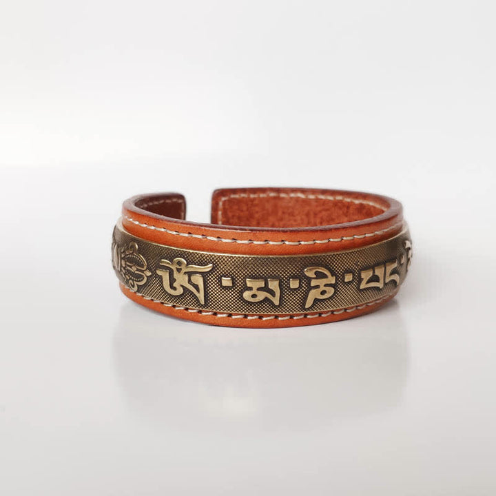 Buddha Stones 2 uds Om Mani Padme Hum dragón Fénix cobre cuero paz brazalete pulsera