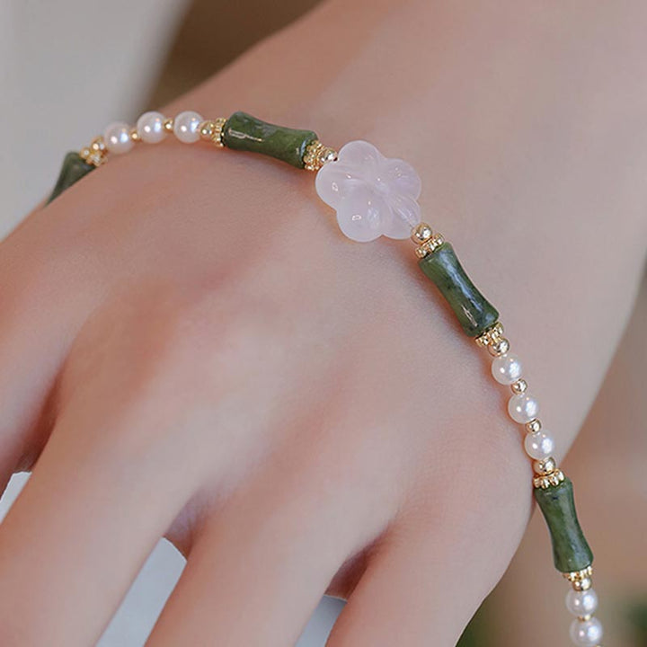 Pulsera de la paz con perlas, ágata, flor de bambú, peridoto , Buddha Stones