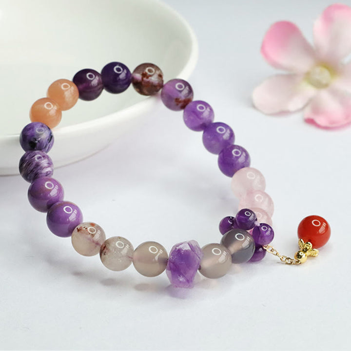 Pulsera con dijes de cuentas curativas de paz interior de cristal de amatista natural con Buddha Stones