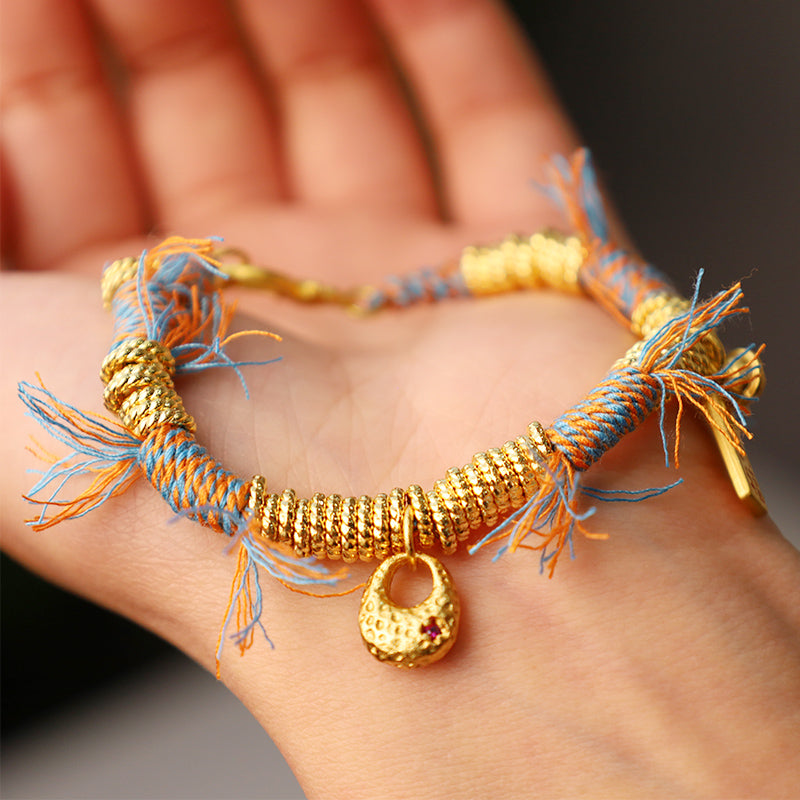Pulsera trenzada de cuerda multicolor de la suerte tibetana hecha a mano con Buddha Stones