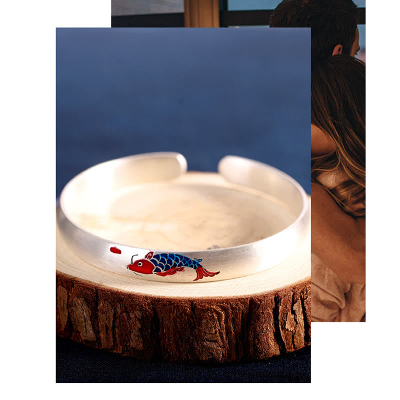 Brazalete de plata de ley 999 con Buddha Stones , diseño de pez koi - image 6