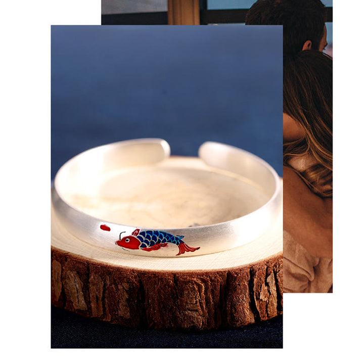 Brazalete de plata de ley 999 con Buddha Stones , diseño de pez koi - image 6