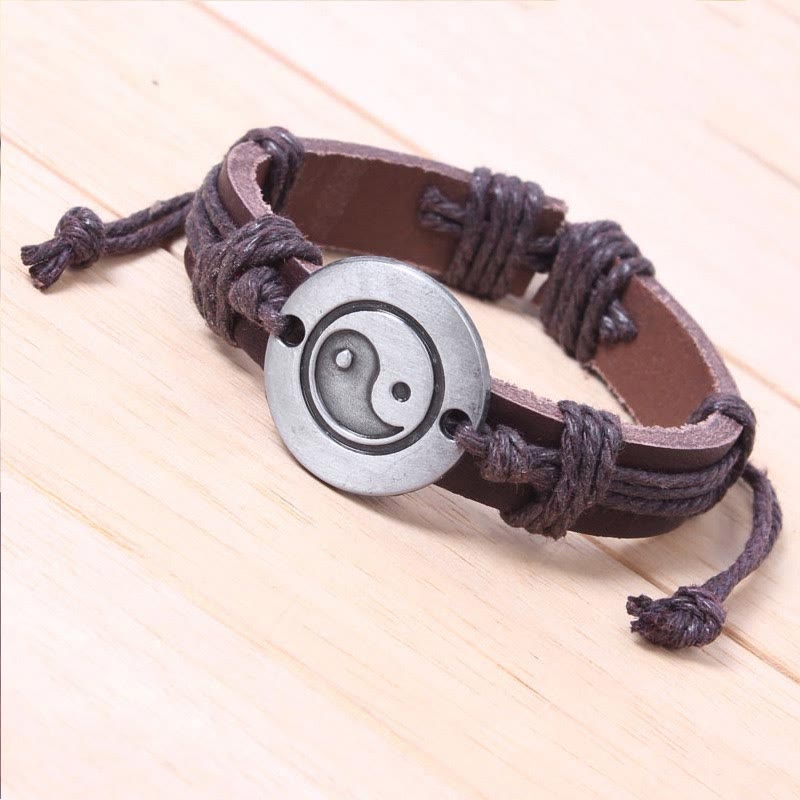 Pulsera de cuerda de armonía de cuero retro Yin Yang de Buddha Stones